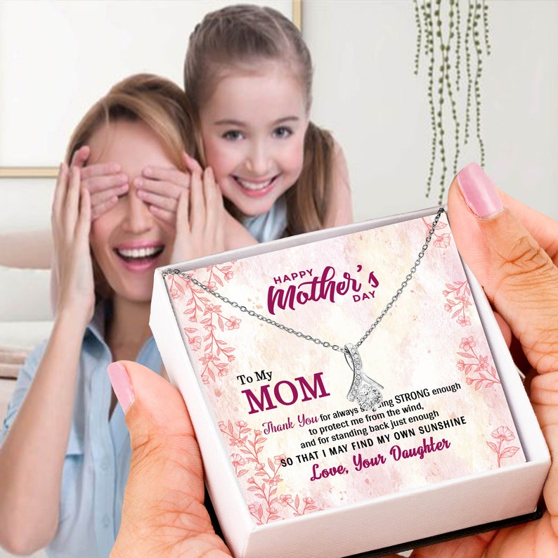 Jewelry, Necklace, Custom Message Card, Happy Mother's Day Gift, Pink Line Flower Pattern, Alluring Beauty Necklace Gift, , To Mom, From Daughter Son