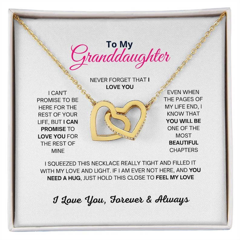 To My Granddaughter Interlocking Hearts Necklace With Cubic Zirconia Pendant Christmas and Birthday Gift For Granddaughter