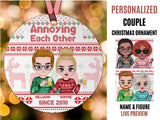 Personalized Circle Christmas Ornament For Couple,Annoying Each Other Since Ornament,Ugly Sweater Style Ornament,Customized Chibi Couple