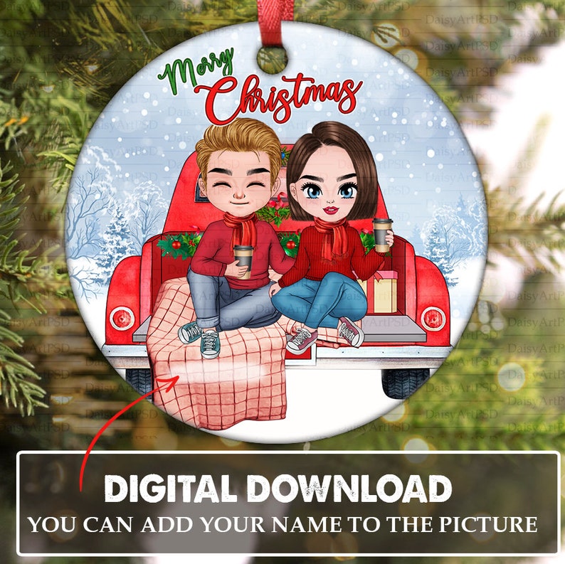 Custom Couple Christmas, Round Ornament Sublimation Designs Template, Holiday Couple, Earring Template Digital Download