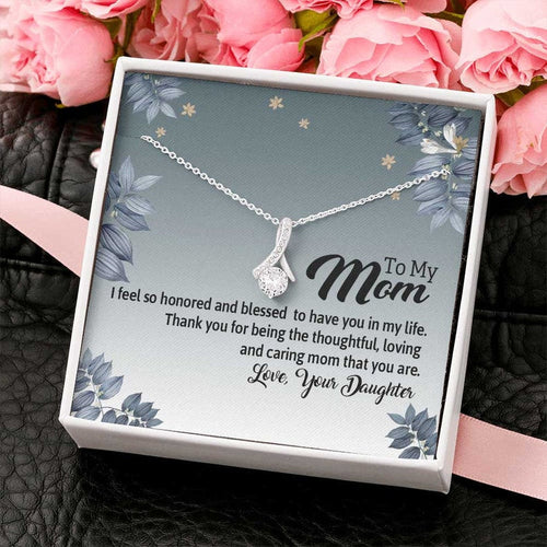 Alluring Beauty Necklace, Gift For Mom, With Message Card, Blue Leaves Frame, Mother's Day Gift, To My Mom From Daughter