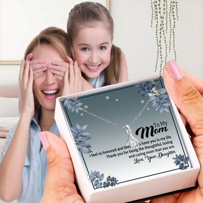 Alluring Beauty Necklace, Gift For Mom, With Message Card, Blue Leaves Frame, Mother's Day Gift, To My Mom From Daughter