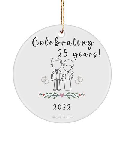 25Th Anniversary Ornament, Anniversary Gift, Celebrating 25 Years, 25Th Wedding Gifts For Spouse, Commemorative Christmas Ceramic Ornament,