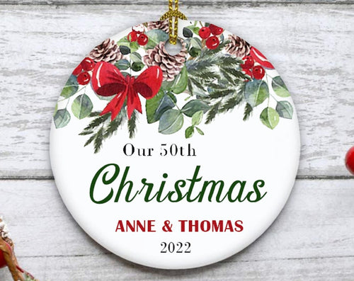 Our 50Th Christmas Ornament, Custom Name Christmas Decor, Family Keepsake, Christmas Bauble, Anniversary Gift For Grandpa, Grandma, Dad, Mom