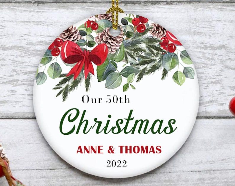 Our 50Th Christmas Ornament, Custom Name Christmas Decor, Family Keepsake, Christmas Bauble, Anniversary Gift For Grandpa, Grandma, Dad, Mom