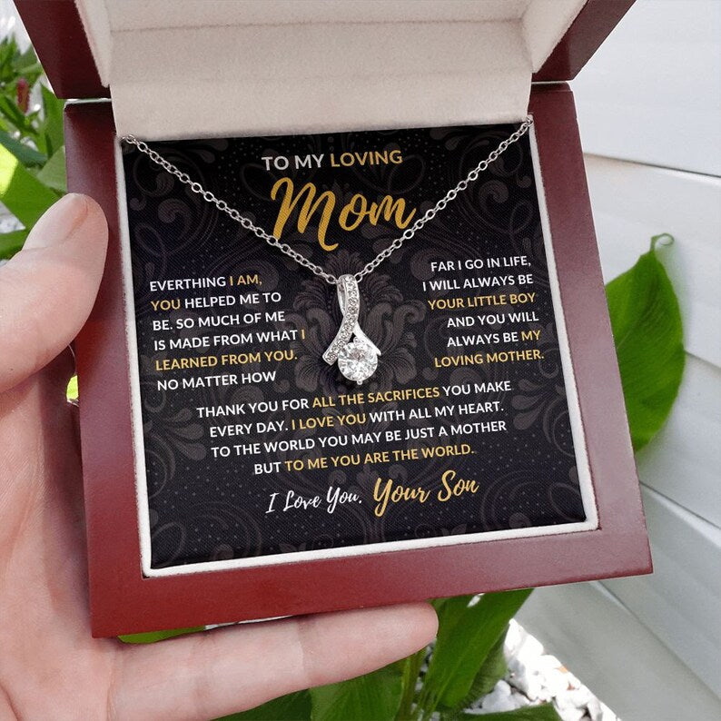 Jewelry, Necklace, Message Card, Mother's Day Gift, Dark Flower Pattern, Alluring Beauty Necklace Gift, To Mom From Son