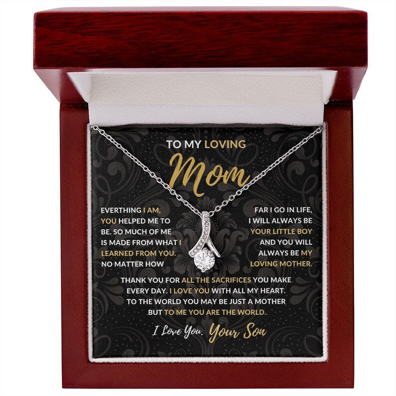 Jewelry, Necklace, Message Card, Mother's Day Gift, Dark Flower Pattern, Alluring Beauty Necklace Gift, To Mom From Son