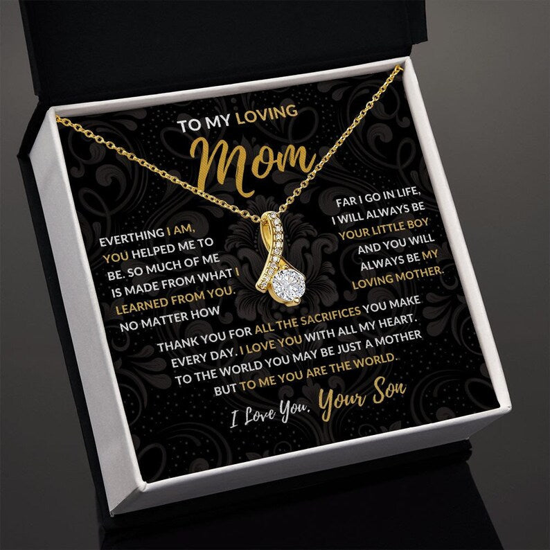 Jewelry, Necklace, Message Card, Mother's Day Gift, Dark Flower Pattern, Alluring Beauty Necklace Gift, To Mom From Son