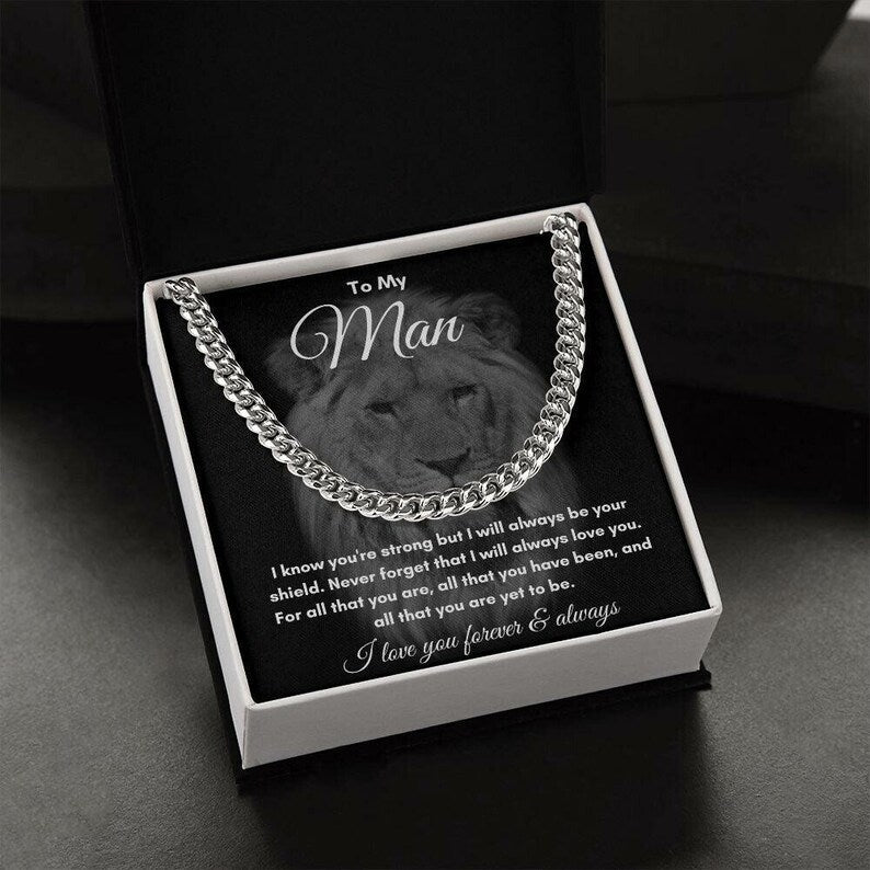 To My Man Stainless Steel, 14K Gold Cuban Link Chain, Soulmate valentine Gift for Him, Gift for Husband Boyfriend, Valentines for Him