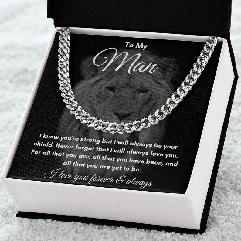 To My Man Stainless Steel, 14K Gold Cuban Link Chain, Soulmate valentine Gift for Him, Gift for Husband Boyfriend, Valentines for Him