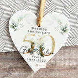 Personalised Wedding Anniversary Names Mr & Mrs 25Th 50Th 1St 40Th 35Th Greenery Acrylic Heart Decoration Ornament Keepsake