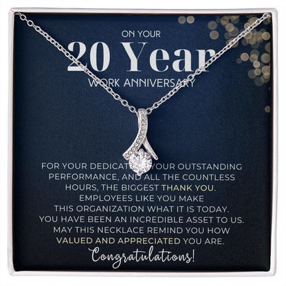 20 Year Work Anniversary Appreciation Alluring Beauty Necklace, Employee Years of Service Recognition Jewelry, Employee Congratulations Gift 20 Years