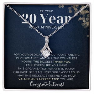 20 Year Work Anniversary Appreciation Alluring Beauty Necklace, Employee Years of Service Recognition Jewelry, Employee Congratulations Gift 20 Years