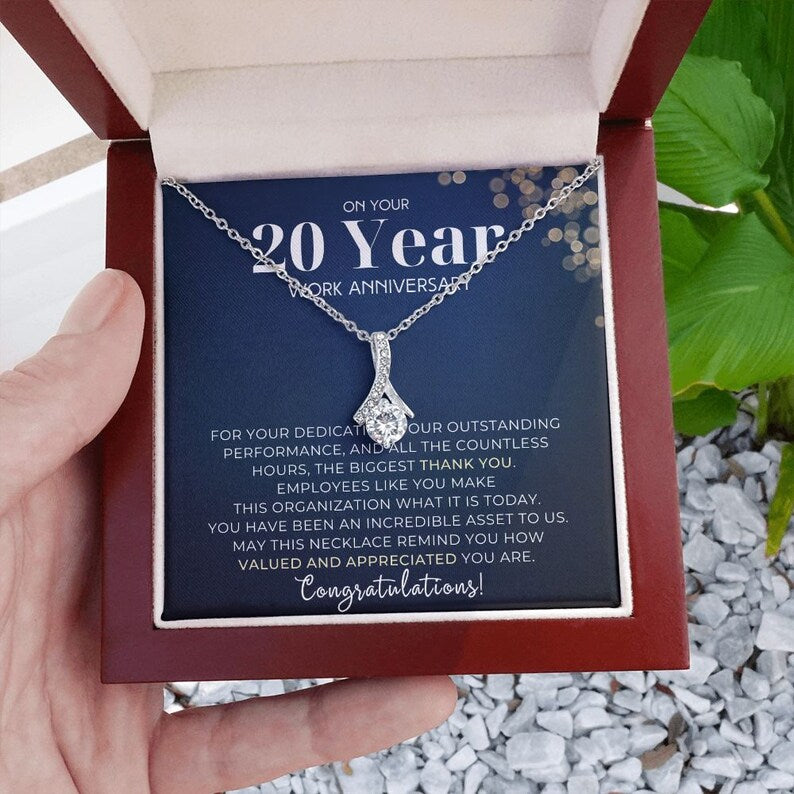 20 Year Work Anniversary Appreciation Alluring Beauty Necklace, Employee Years of Service Recognition Jewelry, Employee Congratulations Gift 20 Years