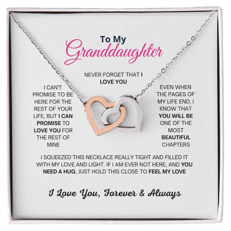 To My Granddaughter Interlocking Hearts Necklace With Cubic Zirconia Pendant Christmas and Birthday Gift For Granddaughter