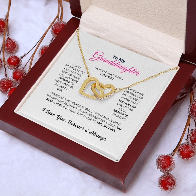 To My Granddaughter Interlocking Hearts Necklace With Cubic Zirconia Pendant Christmas and Birthday Gift For Granddaughter