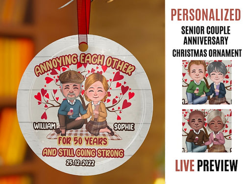 Personalized Circle Christmas Ornament For Senior Couple,Annoying Each Other Since Ornament,Grandparent Parent Anniversary Customized Chibi