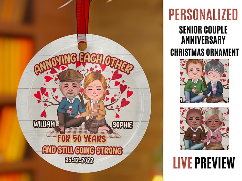 Personalized Circle Christmas Ornament For Senior Couple,Annoying Each Other Since Ornament,Grandparent Parent Anniversary Customized Chibi