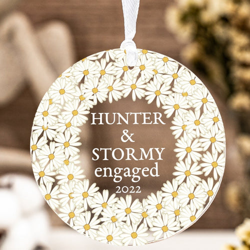 Personalized Engaged Ornament, Our First Christmas Ornament Engagement Gift, Little Daisy Custom Acrylic Ornament For Couples