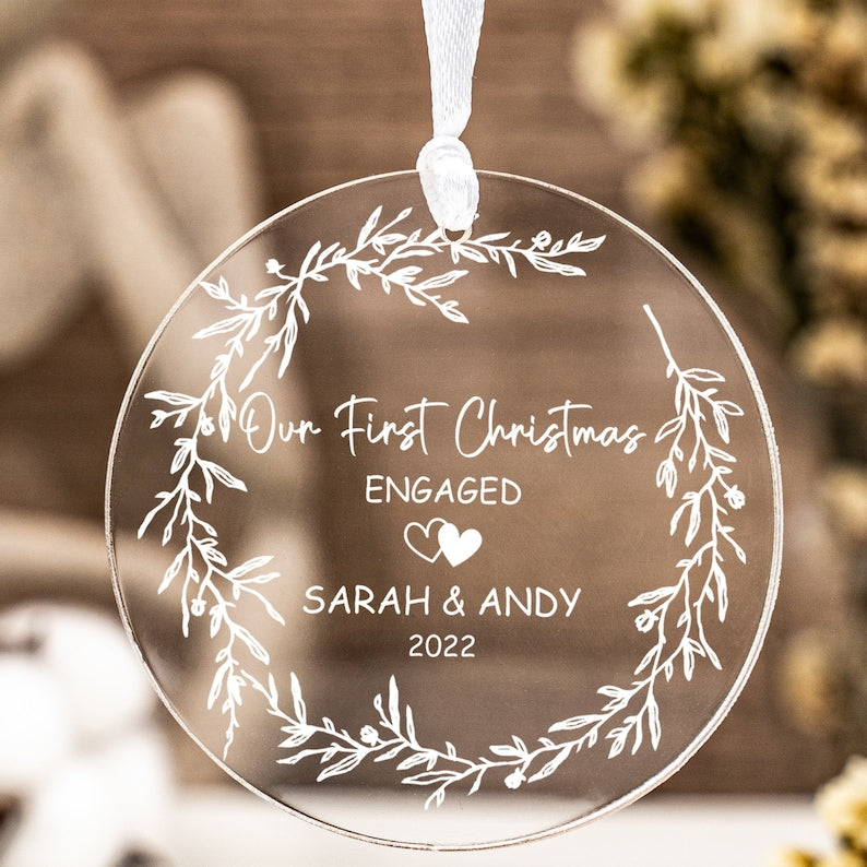 Personalize Our First Christmas Decorations Engagement Gifts, New Wedding Gifts For Couples, Custom Acrylic Ornaments