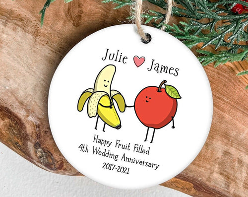 4Th Anniversary Gifts For Men, Personalised Anniversary Gift, Happy Fruit Anniversary Wedding Ornament, Anniversary Gift For Wife Christmas