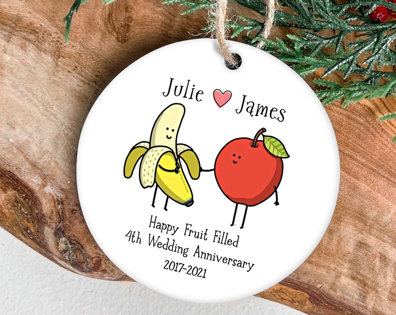4Th Anniversary Gifts For Men, Personalised Anniversary Gift, Happy Fruit Anniversary Wedding Ornament, Anniversary Gift For Wife Christmas