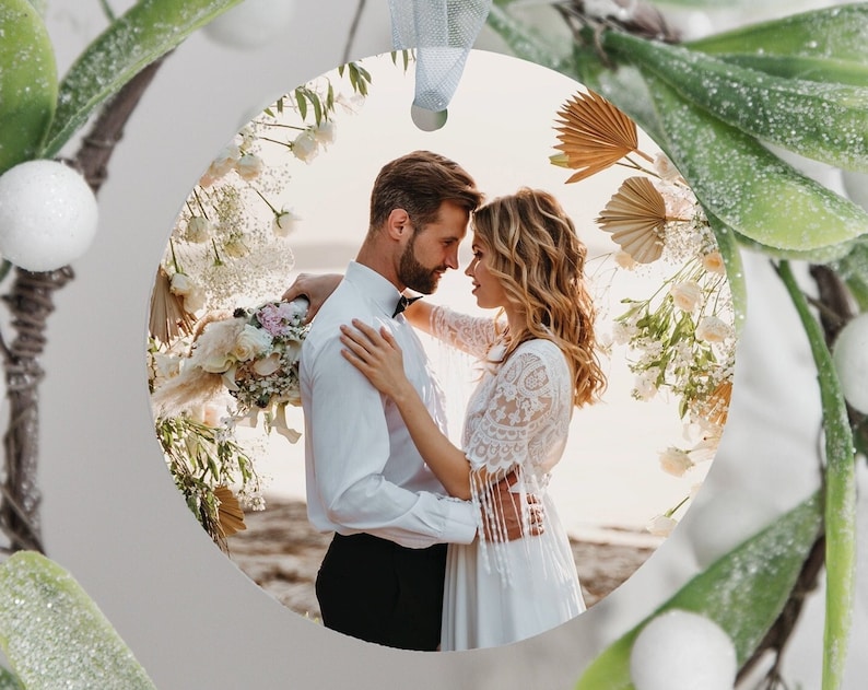 Custom Wedding Photo Ornament, Personalized Wedding Gift, Personalized Couple Christmas Ornament, Just Married,Anniversary Picture Ornaments