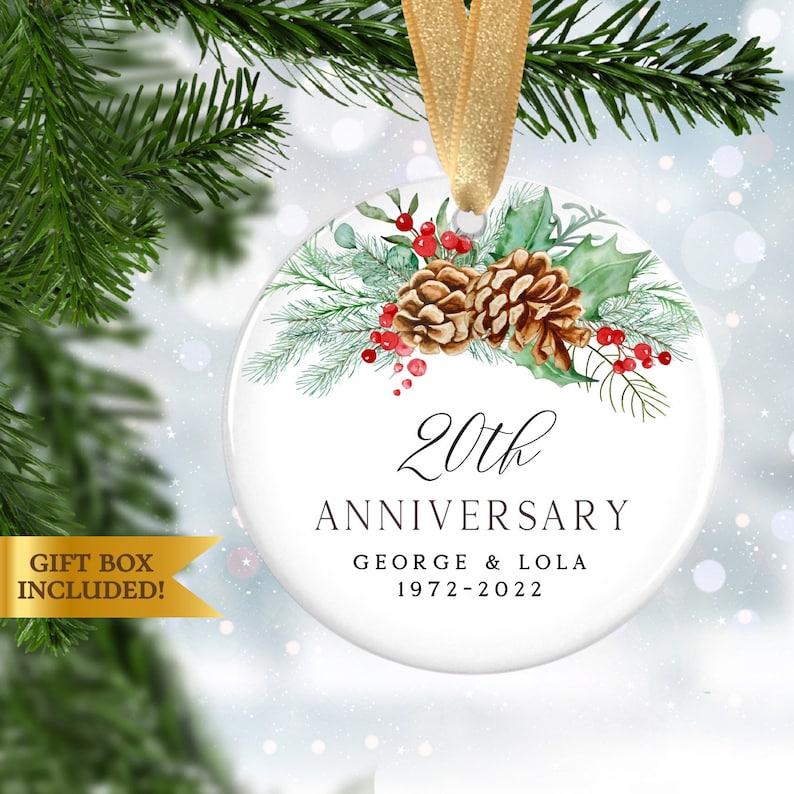 Anniversary Ornament, Personalized Christmas Anniversary Ornament For Couples, Beautiful Wedding Anniversary Christmas Ceramic Ornament Gift