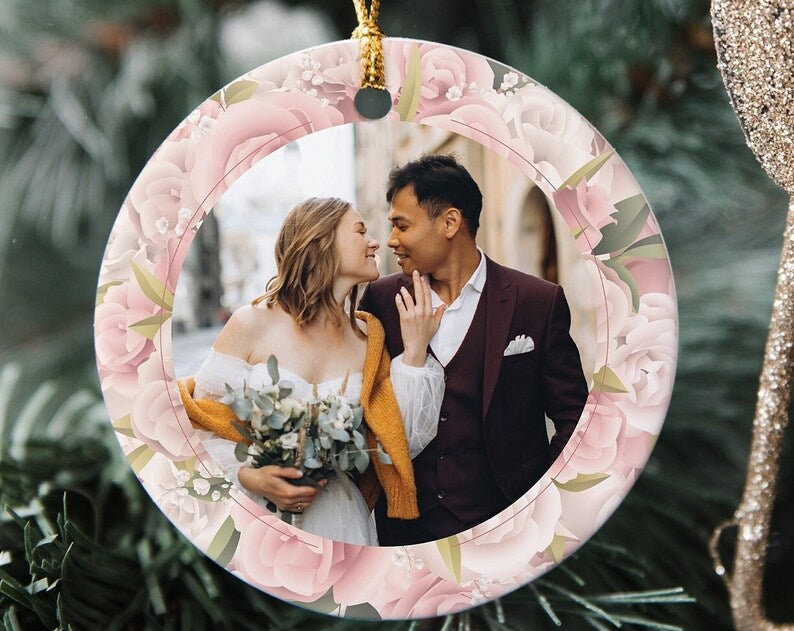 Custom Wedding Photo Ornament,Anniversary Picture Ornaments, Custom Wedding Ornament, Personalized Couple Christmas Ornament, Just Married,