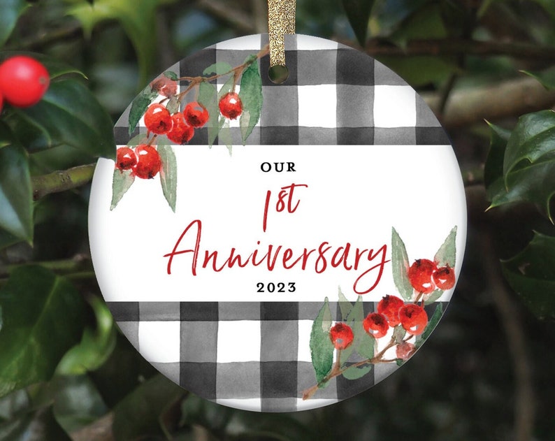 Our 1St Anniversary Ornament, Anniversary Gift For Couple, Custom Anniversary Ornament, First Anniversary For Couple, Farmhouse Christmas