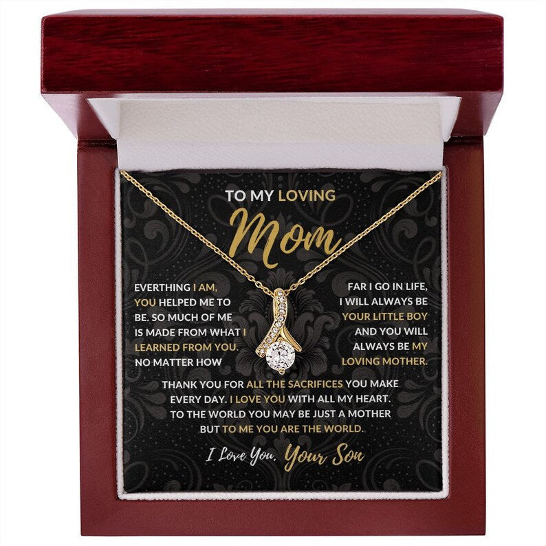 Jewelry, Necklace, Message Card, Mother's Day Gift, Dark Flower Pattern, Alluring Beauty Necklace Gift, To Mom From Son