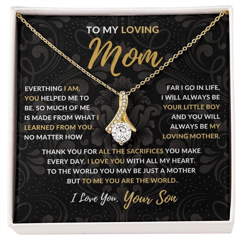 Jewelry, Necklace, Message Card, Mother's Day Gift, Dark Flower Pattern, Alluring Beauty Necklace Gift, To Mom From Son