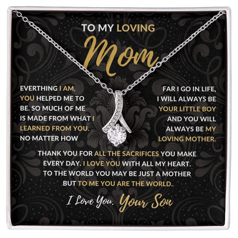 Jewelry, Necklace, Message Card, Mother's Day Gift, Dark Flower Pattern, Alluring Beauty Necklace Gift, To Mom From Son