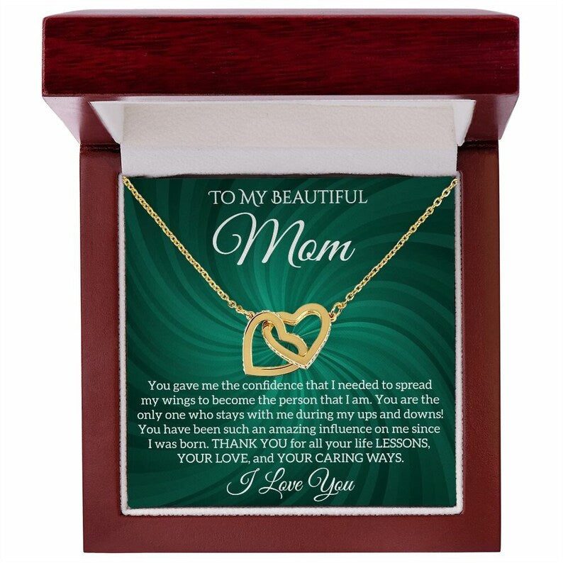 To My Beautiful Mom Necklace, Interlocking Hearts Necklace, Mother Gift, Mother Jewelry