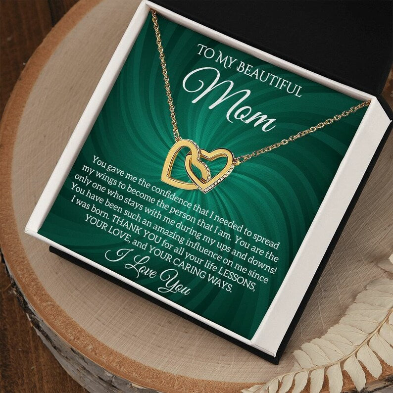 To My Beautiful Mom Necklace, Interlocking Hearts Necklace, Mother Gift, Mother Jewelry
