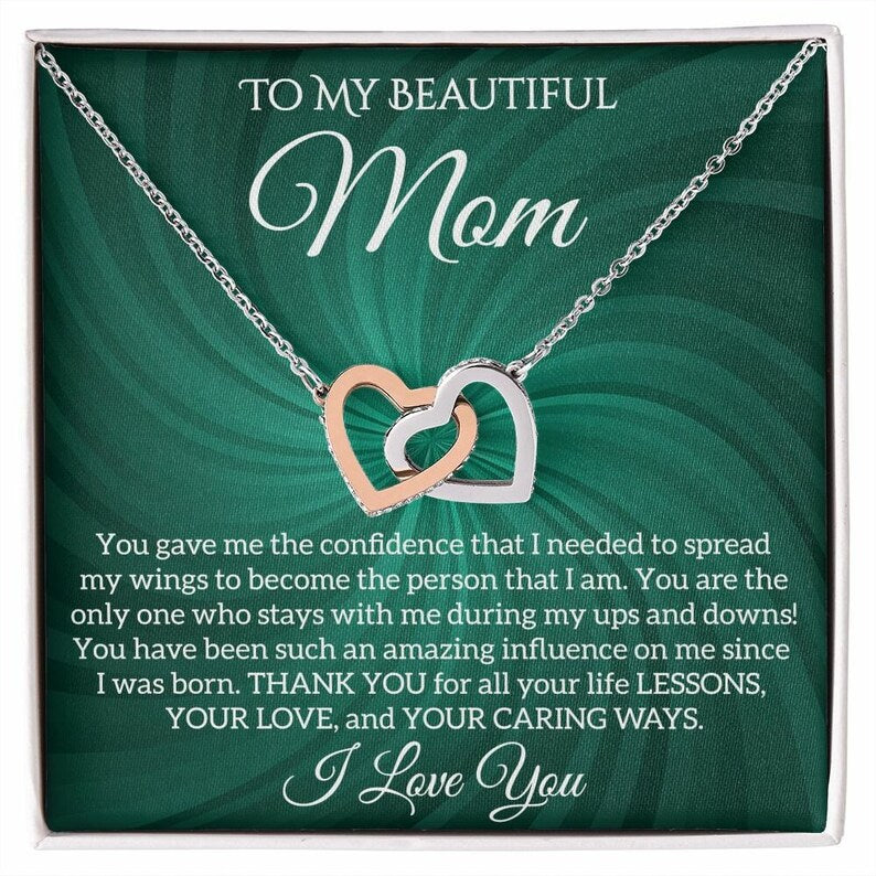 To My Beautiful Mom Necklace, Interlocking Hearts Necklace, Mother Gift, Mother Jewelry