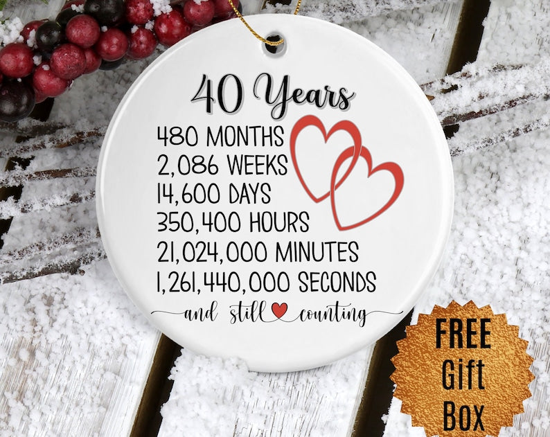 40Th Anniversary Ornament For Husband Wife 40Th Wedding Anniversary Gift 40 Year Ruby Gifts For Couple Parents Anniversary Gifts For Mom Dad