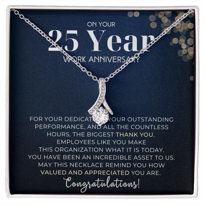 25 Year Work Anniversary Appreciation Alluring Beauty Necklace, Employee Years of Service Recognition Jewelry, Employee Congratulations Gift 25 Years