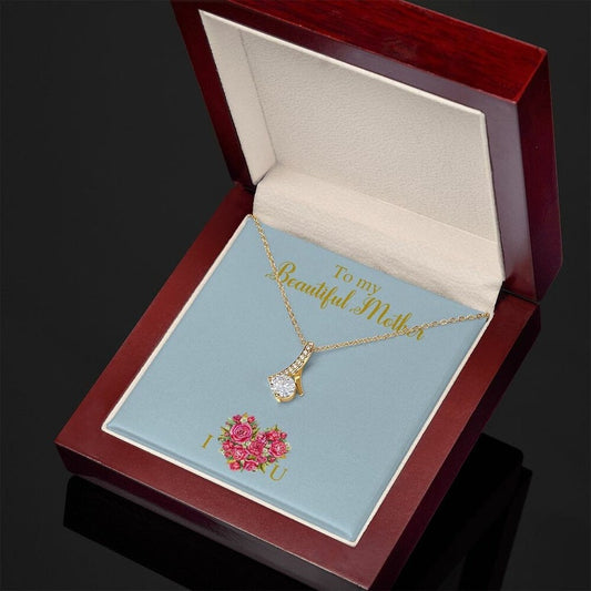 Alluring Beauty Necklace for Mom, Heart Shape Flowers, With Message Card, Mother's Day Gift, To My Beautiful Mother, I Love You