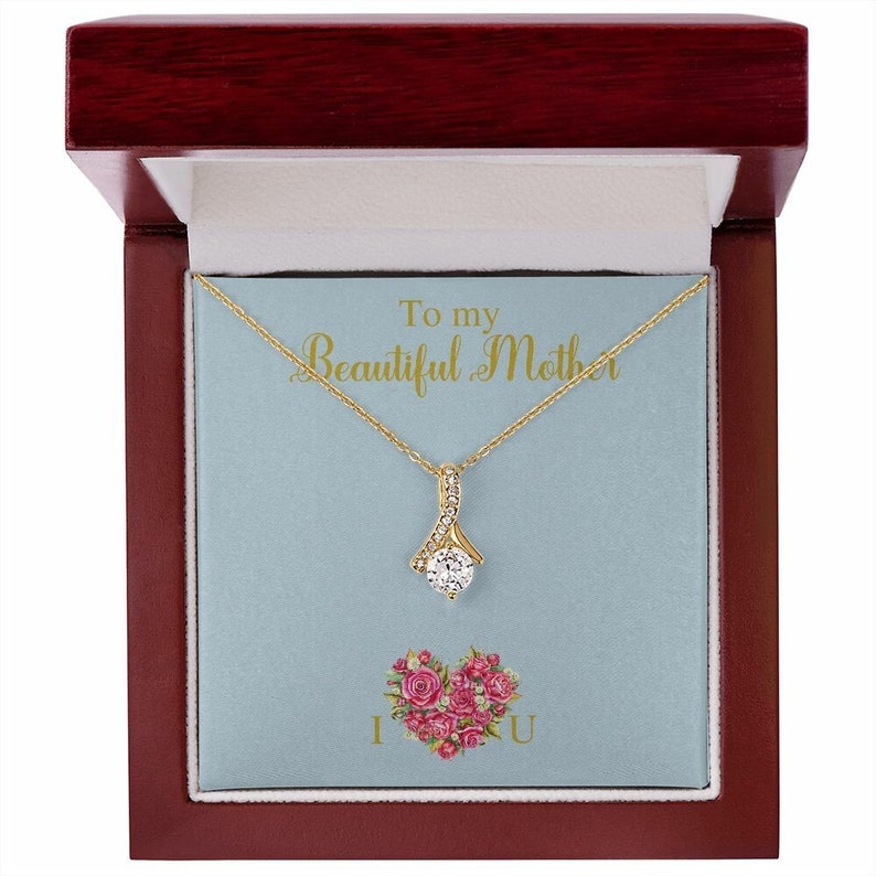 Alluring Beauty Necklace for Mom, Heart Shape Flowers, With Message Card, Mother's Day Gift, To My Beautiful Mother, I Love You