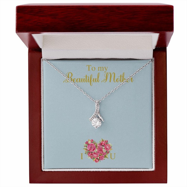 Alluring Beauty Necklace for Mom, Heart Shape Flowers, With Message Card, Mother's Day Gift, To My Beautiful Mother, I Love You