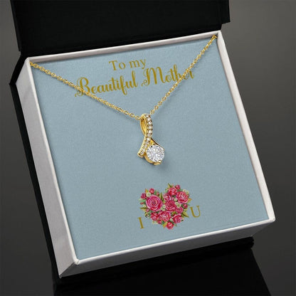 Alluring Beauty Necklace for Mom, Heart Shape Flowers, With Message Card, Mother's Day Gift, To My Beautiful Mother, I Love You