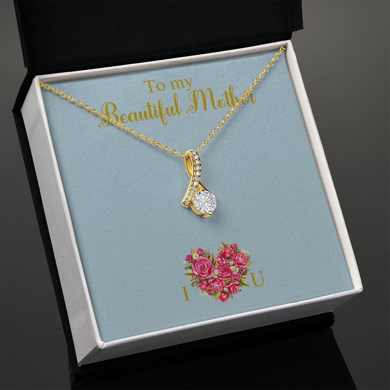 Alluring Beauty Necklace for Mom, Heart Shape Flowers, With Message Card, Mother's Day Gift, To My Beautiful Mother, I Love You