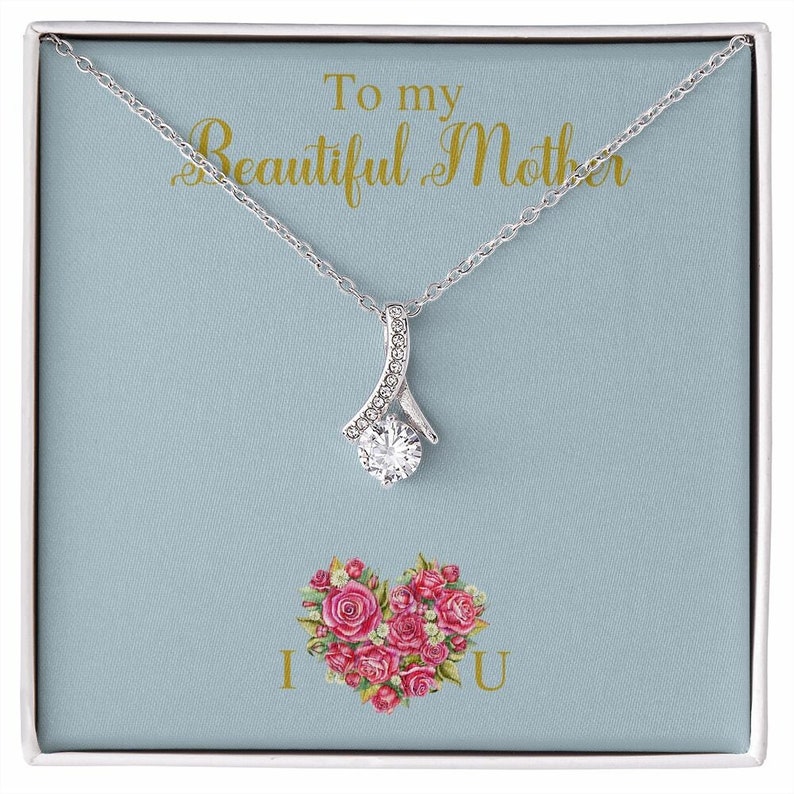 Alluring Beauty Necklace for Mom, Heart Shape Flowers, With Message Card, Mother's Day Gift, To My Beautiful Mother, I Love You