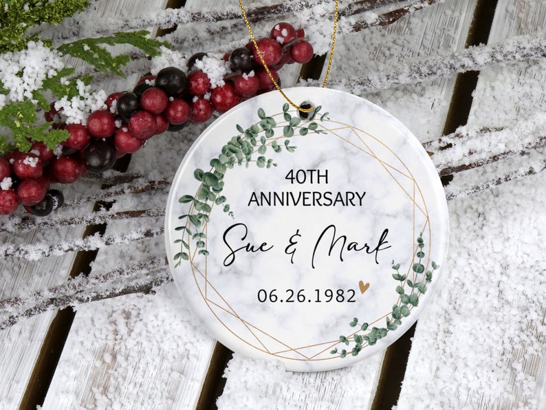 Personalized Wedding Anniversary Ornament, Anniversary Gift For Couples And Parents, Custom Ceramic Christmas Ornament, Gift For Wife