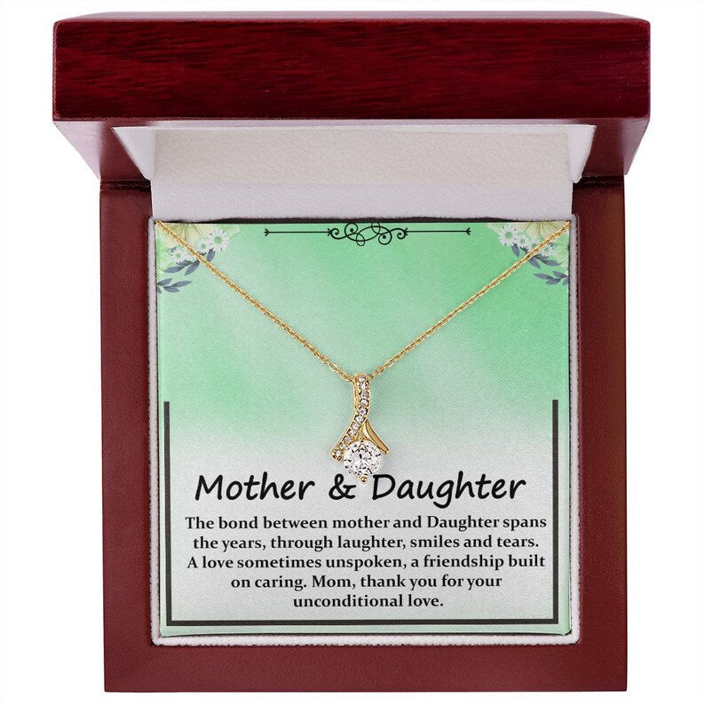 Alluring Beauty Necklace, Gift For Mom, With Message Card, Green Background, Mother And Daughter, Mother's Day Gift