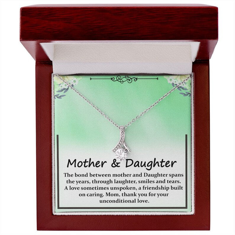 Alluring Beauty Necklace, Gift For Mom, With Message Card, Green Background, Mother And Daughter, Mother's Day Gift
