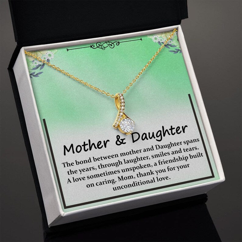 Alluring Beauty Necklace, Gift For Mom, With Message Card, Green Background, Mother And Daughter, Mother's Day Gift