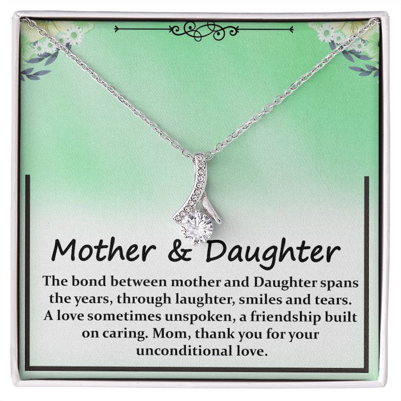 Alluring Beauty Necklace, Gift For Mom, With Message Card, Green Background, Mother And Daughter, Mother's Day Gift