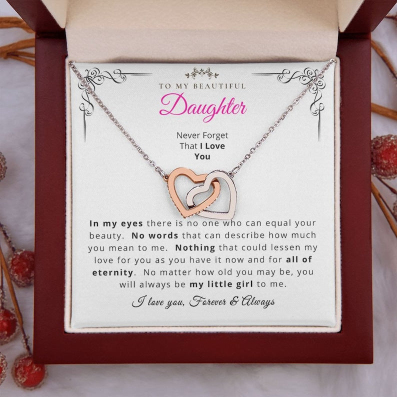 To My Daughter Interlocking Hearts Necklace, Gift For Daughter from Mom Dad, Parents Gift To Daughter, Daughter Mother Father Necklace